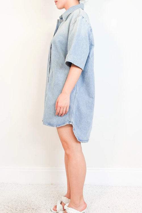 blue denim shirt dress